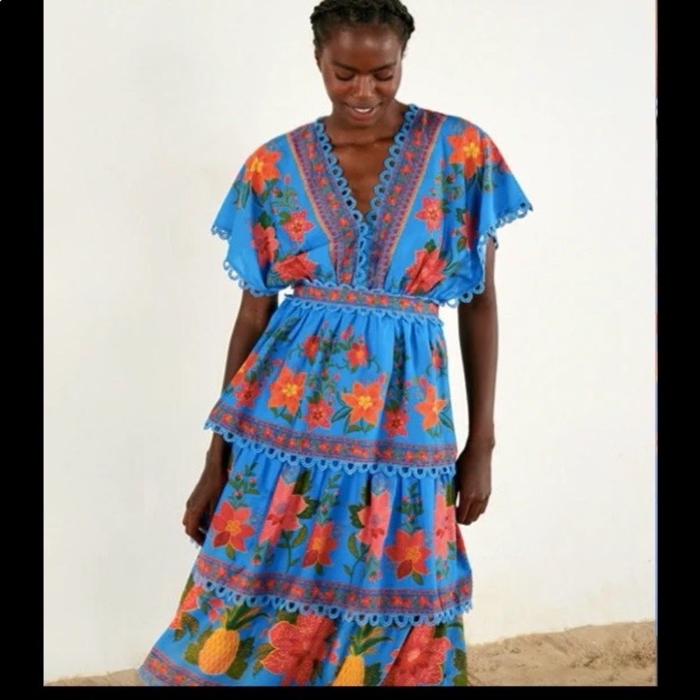 Farm Rio Tropical Tapestry Layered Midi Dress